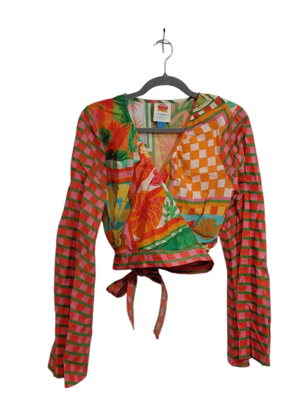 FARM Rio Multicolor Wrap Crop Top - Pink, Green, Orange, Yellow